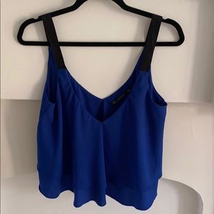 Blue sleeveless Zara top with black straps